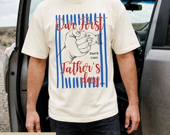 Personalized First Fathers Day Shirt, Custom Dad And Baby Matching Tee, New Dad Gift From Kids, Our First Fathers Day