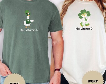 Comfort Colors® St Patrick's Day Couple Shirts, His And Her Vitamin G Goose Tee Set, Funny Irish Matching Shirts Gift For Beer Lovers Gifts!