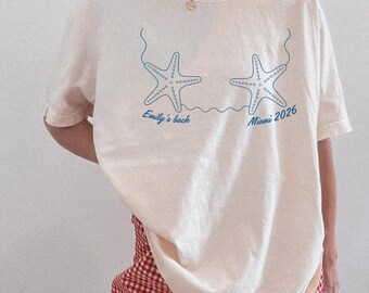 Custom Beach Bachelorette Shirt, Starfish Bikini Bach Party Tee, Personalized Coastal Bride Gift, Comfort Colors Bridal Party Tee
