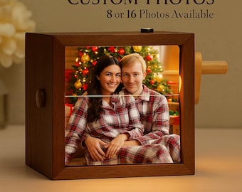 Caixa Flipbook Personalizada com Luz – Animação de Madeira com Manivela
