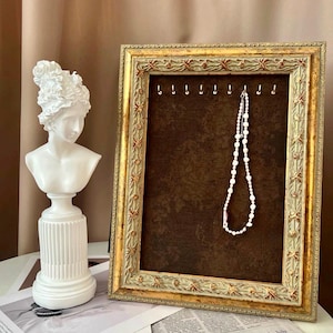 Vintage-Inspired Brown & Gold Dreamcatcher Necklace Display Stand - Elegant 9 Hook Jewelry Organizer, 11x13 inch Necklaces Pendants Holder