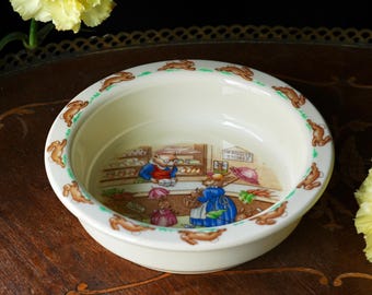 Vintage Royal Doulton Bunnykins Cereal Bowl – Mr. Piggly’s Store Scene – Bone China Made in England (c. 1990s)