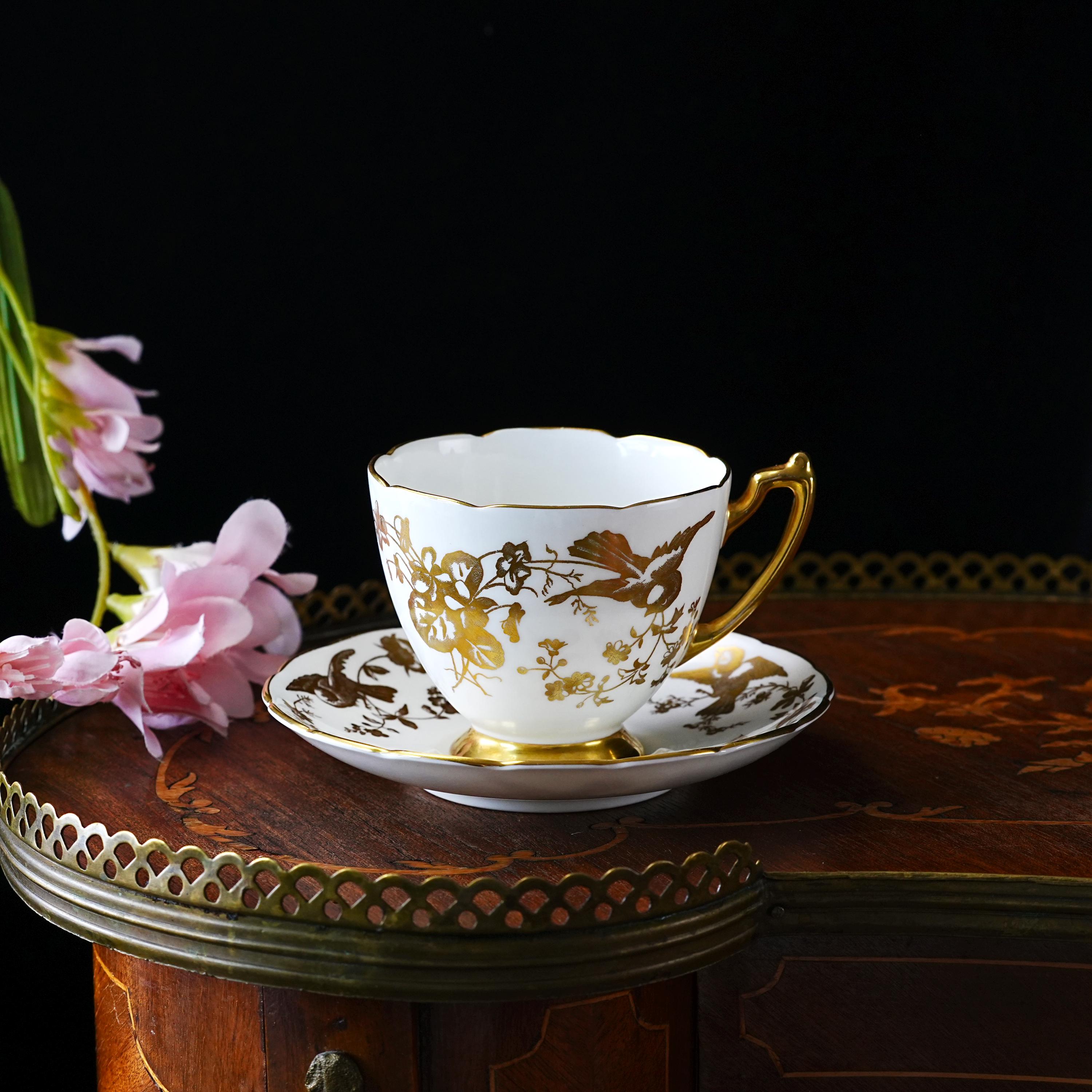 Vintage Coalport Gold Bird and Floral Teacup Set – Golden