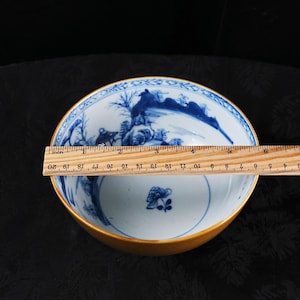 Antique Nanking Cargo Batavian Ware Bowl c.1752 – Café au Lait, Blue & White Landscape, Christie's Label, Shipwreck Porcelain image 10