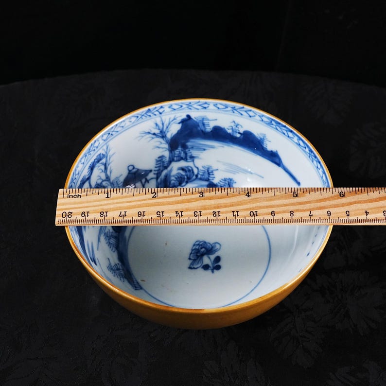 Antique Nanking Cargo Batavian Ware Bowl c.1752 – Café au Lait, Blue & White Landscape, Christie's Label, Shipwreck Porcelain image 10