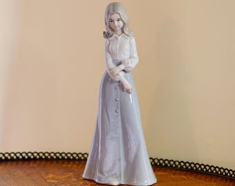 Vintage Arnart Conte KPM Style Porcelain Figurine - Elegant Lady in Long Dress, 1980s Hand-Painted Glazed Ceramic, Collectible Home Decor