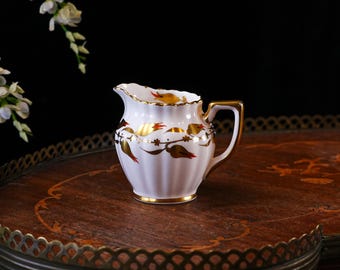 Vintage Royal Chelsea Gold Leaf Creamer – Fluted Bone China, Gilt Vine Pattern, Gold Handle, England 1950s