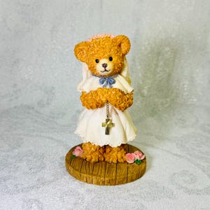 Figurine vintage Bainbridge Bears, Polly « May The Lord Bless You », ours de la communion, collection Carlton Cards, idée cadeau déco des années 1990