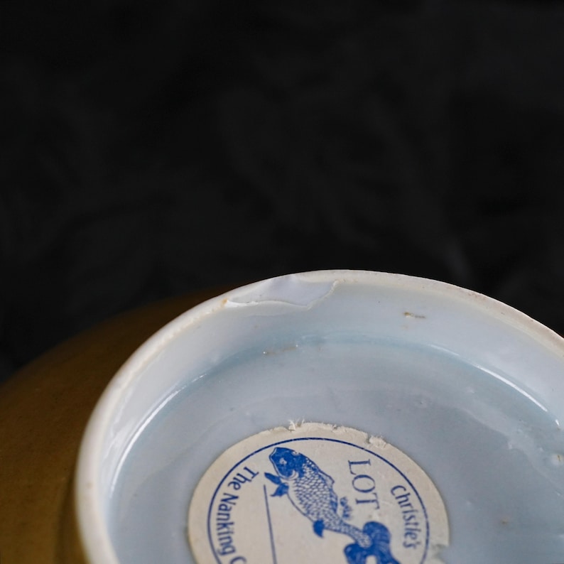 Antique Nanking Cargo Batavian Ware Bowl c.1752 – Café au Lait, Blue & White Landscape, Christie's Label, Shipwreck Porcelain image 13