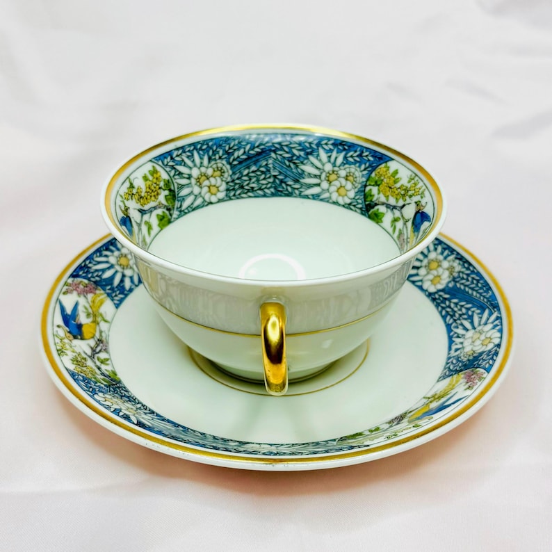 Antique Limoges Elite France Tea Cup and Saucer Hand-painted Bluebird ...