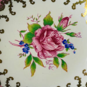Compota para dulces vintage Aynsley rosa y dorada con pie – Rosa teñida a mano, volutas doradas, bombonera con pedestal, porcelana fina, Inglaterra, década de 1950 imagen 5
