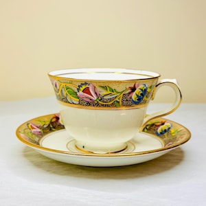 Vintage Radfords Bone China Tea Cup and Saucer - Pattern #4698, Floral Motif with Gold Gilding, Circa 1938 England, Collectible Antique