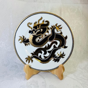 Vintage Fitz and Floyd “Ching Dragon” Decorative Plate – Bold Black and Gold Dragon Design, 1990s Japan Fine Porcelain, Asian Wall Display