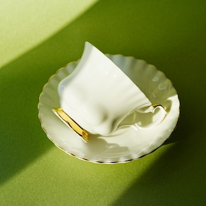 Vintage Royal Albert Bone China “Val D’Or” Teacup and Saucer Set - Elegant White with Gold Trim, England, 1960s Elegant Porcelain