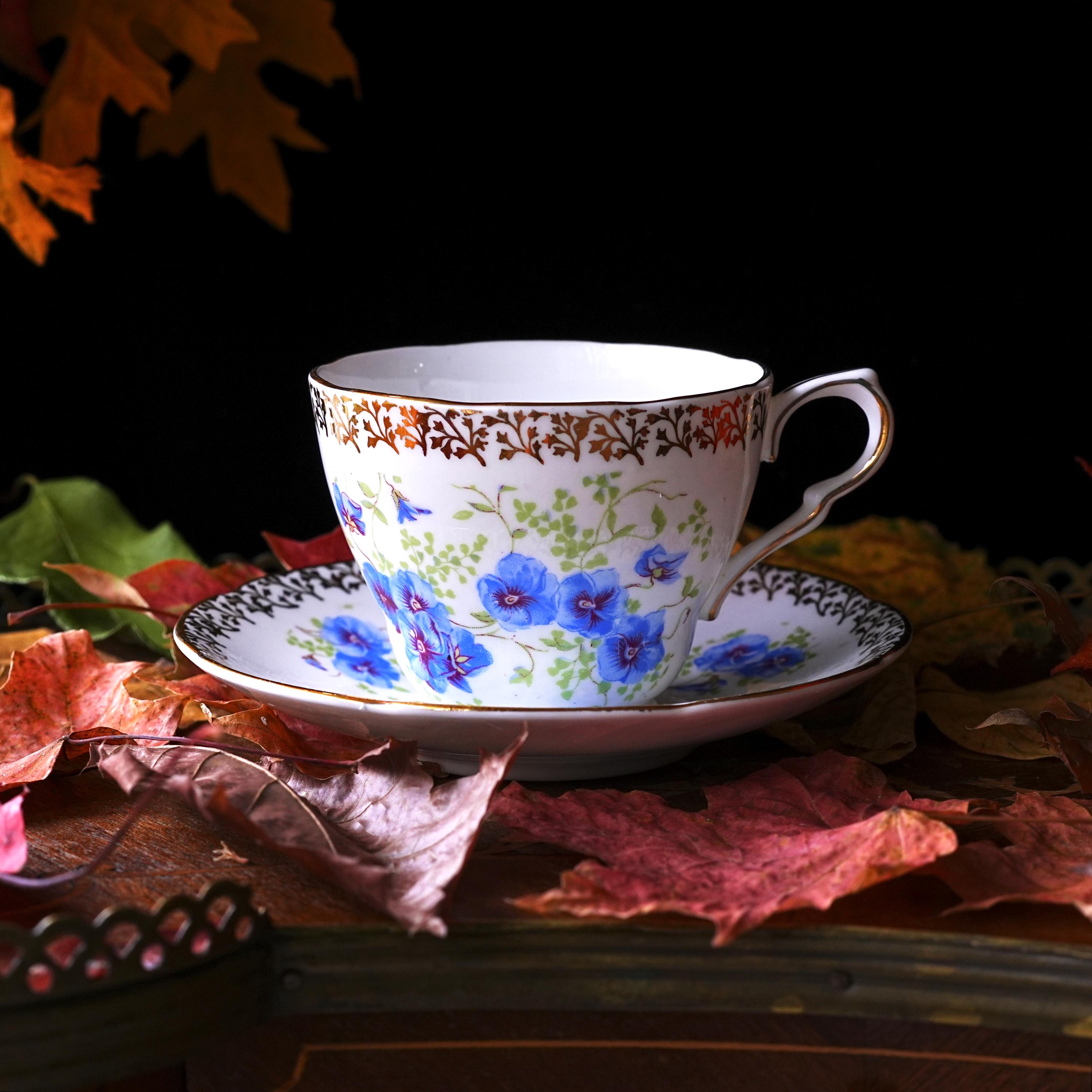 AS IS Vintage Collingwood – “blue Pansy Vine” Bone China Teacup