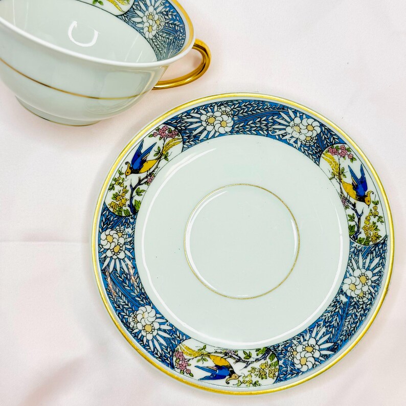 Antique Limoges Elite France Tea Cup and Saucer Hand-painted Bluebird ...