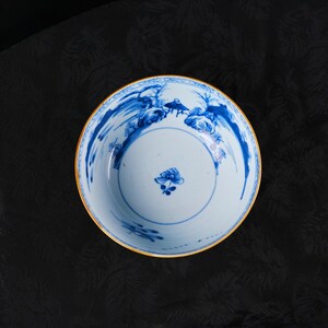 Antique Nanking Cargo Batavian Ware Bowl c.1752 – Café au Lait, Blue & White Landscape, Christie's Label, Shipwreck Porcelain image 5