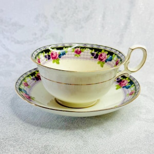 Antique Paragon Star Mark Bone China Tea Cup and Saucer - Vintage Vibrant Floral Design, English Fine China, 1920s Collectible Rare Find