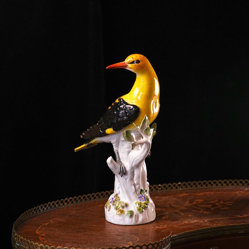Antique Meissen Porcelain Golden Oriole – After J.J. Kändler, Model No. 820, First Quality Crossed Swords, "Germany" Export Mark, 1891–1918 image 2