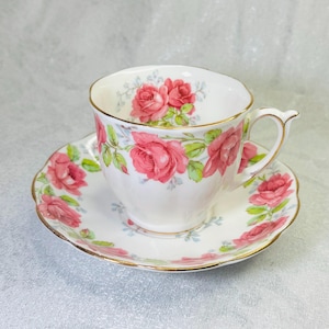 Vintage Bell China Lady Alexander Rose Bone China Tea Cup and Saucer Set – Pink Rose Floral, Gold Trim, Made in England, 1950s Collectible
