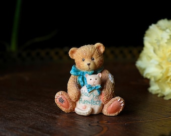 Vintage Cherished Teddies 1993 “You’re Purr-fect” Bear & Kitten Figurine – Enesco Collectible by Priscilla Hillman, Hand-Painted Resin