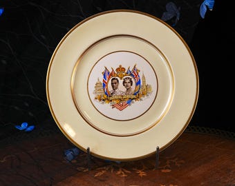 Vintage Royal Visit Commemorative Plate King George VI Queen Elizabeth to Canada & USA – Johnson Bros Pareek, Long May They Reign 1939