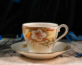 MZ Austria 手描き ピンク花絵 カップ＆ソーサー M Z Austria Bridal Rose Tea Cup and Saucer Set, Pink and Yellow