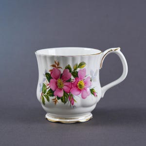 Royal Albert Prairie Rose Tasse - Pink Wild Rose Floral Bone China, gewellter Rand, hergestellt in England, Vintage 1980er Jahre, Sammlerstück Teetasse Geschenk