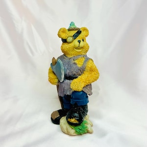 Vintage Warrior Bear Figurine - Rustic Teddy Bear Sculpture, Made in China, Unique Collectible