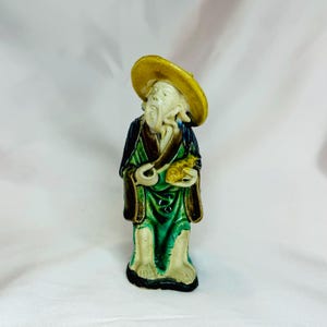 Auténtica figura de pescador antigua china "Su Sancai" del horno Shiwan - Época de la República de China, hecha a mano