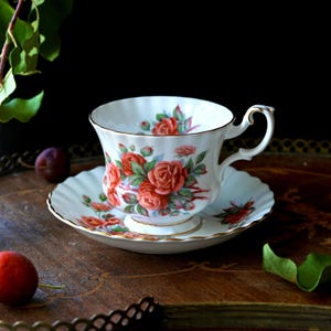 Vintage Royal Albert Centennial Rose Teacup and Saucer Set - Floral Fine Bone China, Gold Trim, 1960s England, Housewarming Gift, Friendship