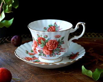 Vintage Royal Albert Centennial Rose Teacup and Saucer Set - Floral Fine Bone China, Gold Trim, 1960s England, Housewarming Gift, Friendship