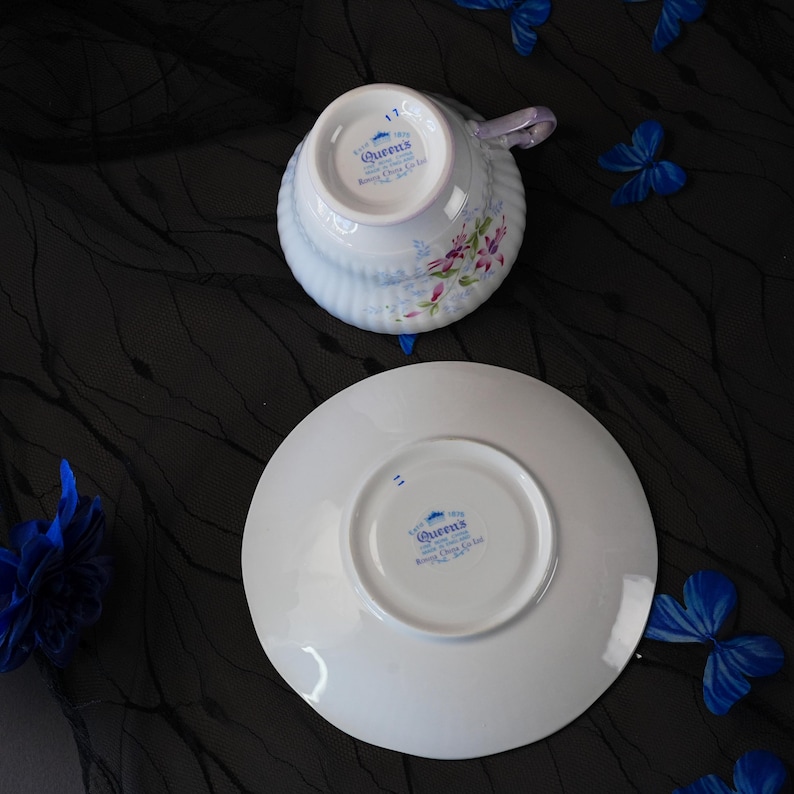 Vintage Queens Rosina Fluted Bone China Teacup & Saucer – Pink Wild Rose or Lilac Fuchsia Color Choice, Made in England Cottagecore image 7