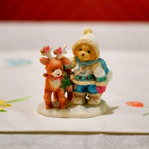 Vintage Cherished Teddies Bear Nils Figurine - “Near and Deer for Christmas” 1994, Enesco, Priscilla Hillman, Holiday Collectible