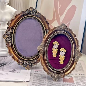 Provence Amethyst | Elegance Handmade Jewelry Display Stand, Antique Gold Frame, Purple Velvet Holder, Vintage Necklace & Earring Organizer