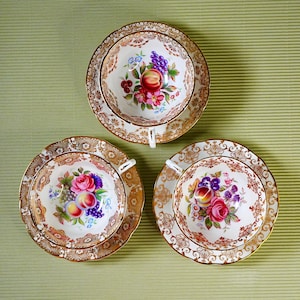 Vintage Paragon Tea Cup Saucer Set– Hand Painted Fruit Floral Bouquet, Gold Rococo Trim, England Bone China, Queen Mary Royal Warrant 1950s