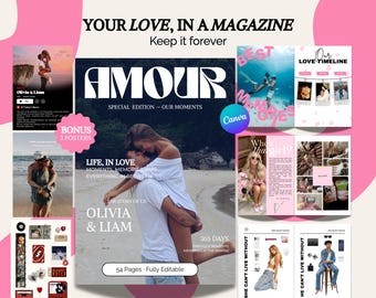 Modello di rivista di coppia premium personalizzabile di Canva - Regalo per coppie + 3 poster inclusi