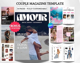 Premium Customizable Couple Magazine Template on Canva — Romantic Gift for Couples + 3 Posters Included