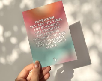 Digital zodiac sign card A6 – Inspirational Capricorn quote printable – Astrology greeting card – Unique horoscope gift.