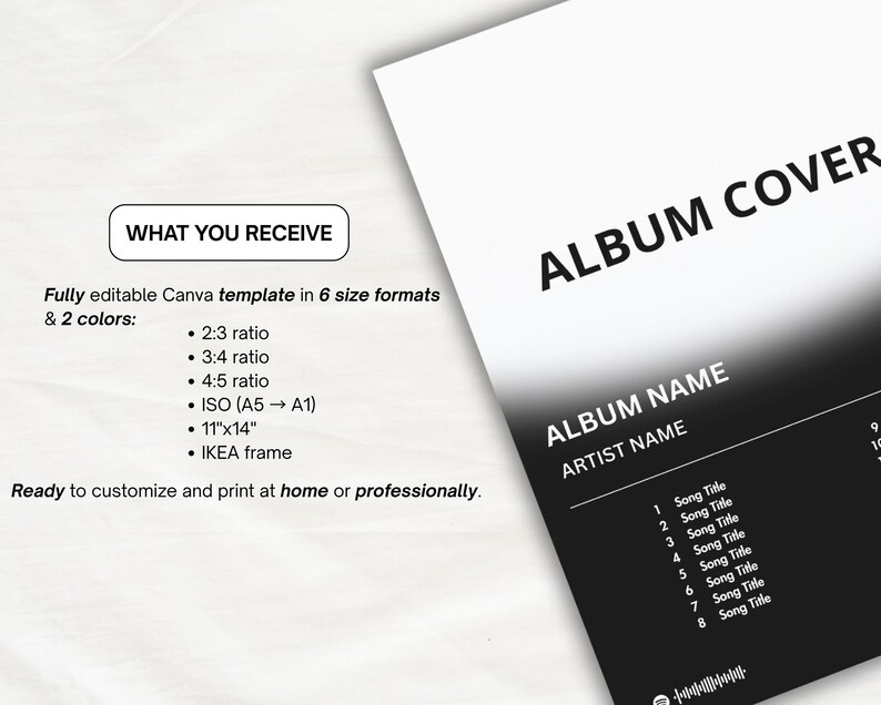 Custom Album Cover Poster · Editable Canva Template · Personalized Gift Music Print · Digital Download - 6 Formats image 5
