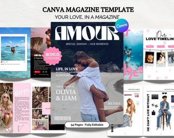 Premium Customizable Couple Magazine Template on Canva — Romantic Gift for Couples + 3 Posters Included