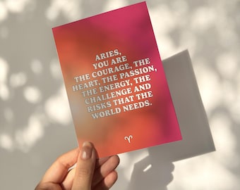 Digital zodiac sign card A6 – Inspirational Aries quote printable – Astrology greeting card – Unique horoscope gift.