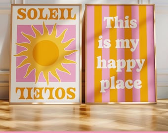 Coastal Decor Bundle: &quot;This is my happy place&quot; Print and Pretty &quot;Soleil&quot; Print - Mediterranean style