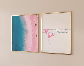 Coastal Decor Bundle: &quot;Meet Me at the Beach&quot; Print and Pink Sand Beach Photo