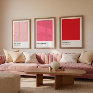 Set of 3 Minimalist Wall Art Prints – The Pink & Red Edit – Pantone-Inspired – Printable Art for Home Decor