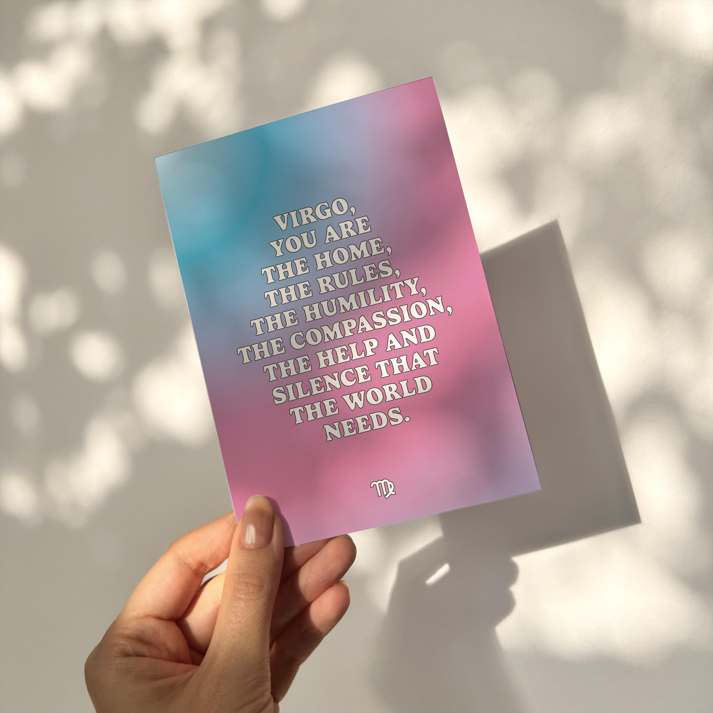 Digital zodiac sign card A6 – Inspirational Virgo quote printable – Astrology greeting card – Unique horoscope gift.
