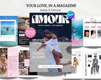 Premium Customizable Couple Magazine Template on Canva — Romantic Gift for Couples + 3 Posters Included