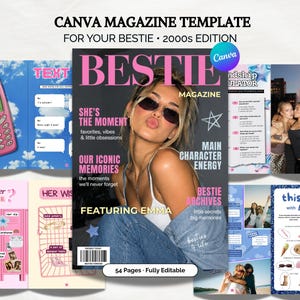 Modèle magazine Canva Best Friends Y2K – Magazine personnalisable 54 Pages – Édition 2000 – Meilleure Amie - Formats A4 et US letter