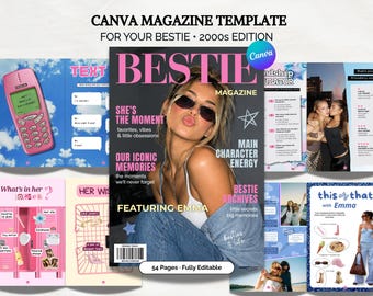 Modèle magazine Canva Best Friends Y2K – Magazine personnalisable 54 Pages – Édition 2000 – Meilleure Amie - Formats A4 et US letter