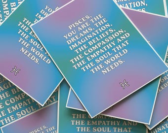 Digital zodiac sign card A6 – Inspirational Pisces quote printable – Astrology greeting card – Unique horoscope gift.